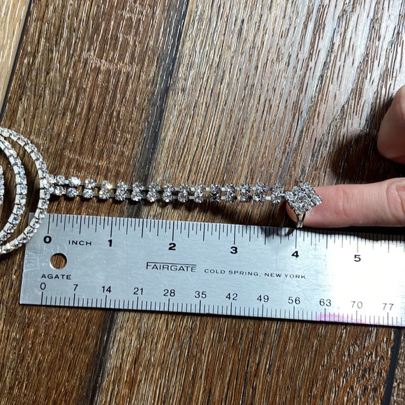 Rhinestone Coil Wrap Bracelet with Attached Adjustable Ring in Silver Tone - Picture 9 of 9